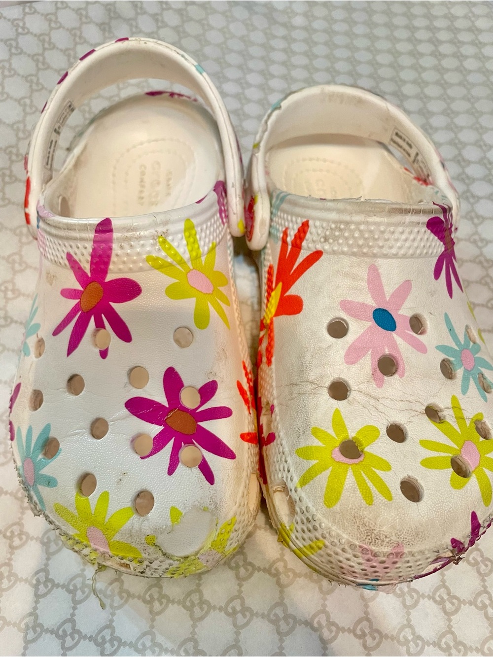 Floral Crocs.